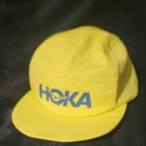 Hoka Vibrant Yellow Cap with Blue Reflective Logo